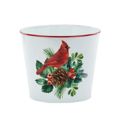7" White & Red Cardinal Pot Cover