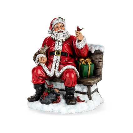 11" Santa Feeding Cardinals on Bench Figurine