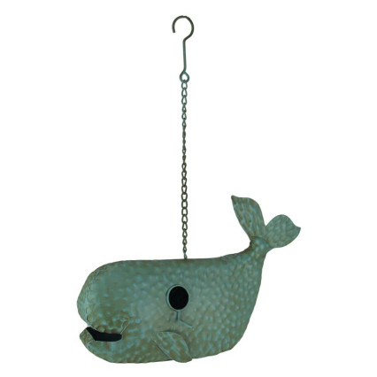 17" Blue Metal Dimpled Whale Birdhouse
