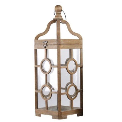 Wood 28" Candle Lantern W/Round Finial Top