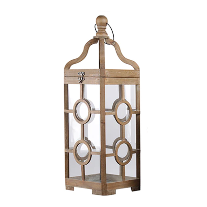 20"H Wood Square Lantern with Handle