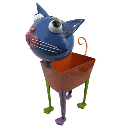 24" Metal Cat Planter - Blue/Orange