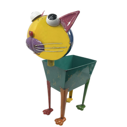 24" Metal Cat Planter - Yellow/Green