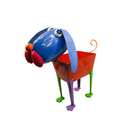 21" Metal Dog Planter- Blue/Red