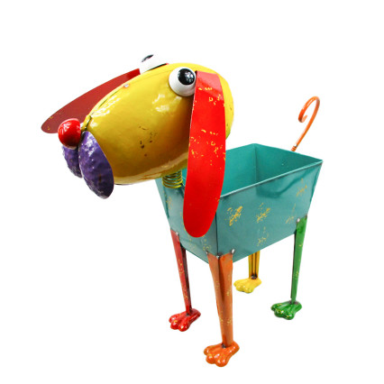 21" Metal Dog Planter- Yellow/Blue