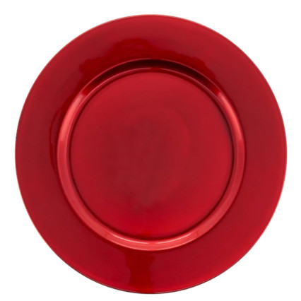 13" Rnd Plastic Smooth Charger Plate- Shiny Red