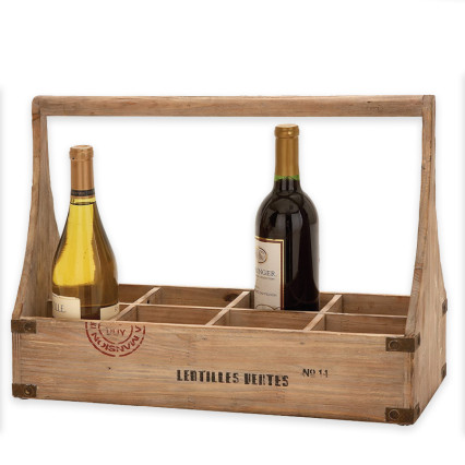 Farmhouse Wooden 8-Slot Wine Basket