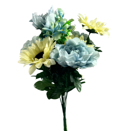 18" Blue Peony and White Sunflower Bush