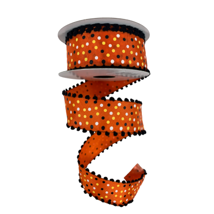 1.5" x 10yd  Halloween Polka Dot Ribbon