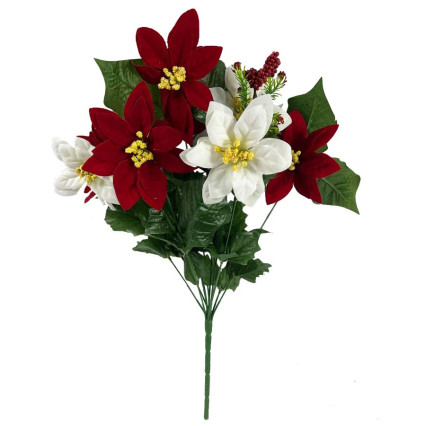 20" Poinsettia Bush - White & Red