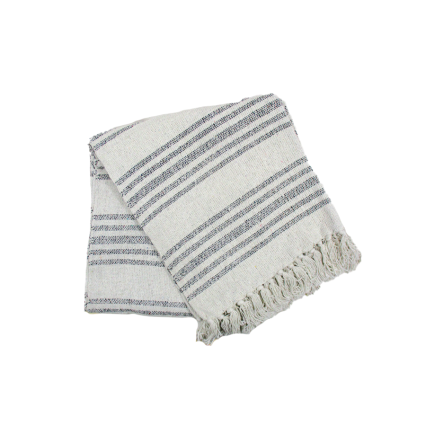 60"x48" Grey Skinny Stripes on White Throw Blanket W/Fringe