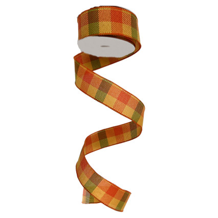 1.5"x10yd Green, Yellow, Orange Plaid Ribbon