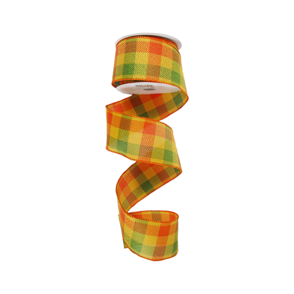 2.5" x 10yd Green, Orange, & Yellow Plaid Ribbon