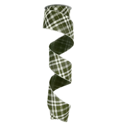 2.5" x 10yd Moss & Cream Diagonal Plaid Ribbon