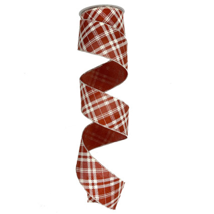 2.5" x 10yd Orange & Cream Diagonal Plaid Ribbon