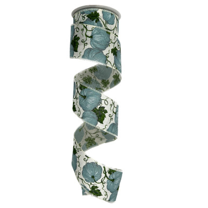 2.5" x 10yd Teal Pumpkins on White Ribbon