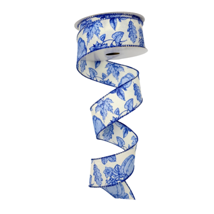 1.5" x 10yd Blue & White Pumpkin Ribbon