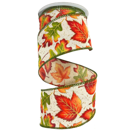 2.5" x 10y Autumn Leaves Wired Edge Ribbon