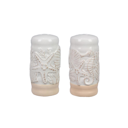 Ceramic Off White Star Fish,Seahorse & Seashell Salt & Pepper Shakers