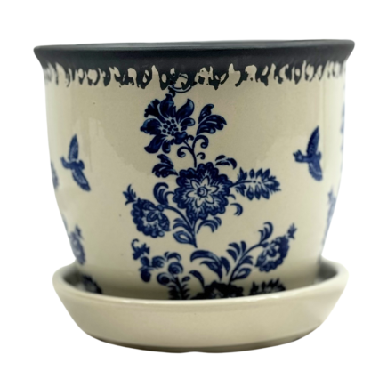 Brovales Antique Flowers Petit Pot w/ Attached Saucer