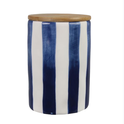 6"H Ceramic Coastal Blue Striped Treat Jar
