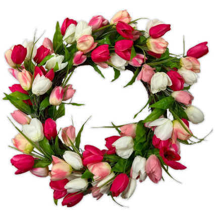 22" Tulip Wreath - Hot Pink, Pink, White