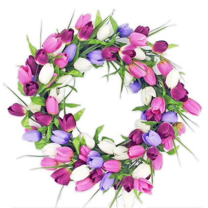 22" Tulip Wreath - Purple, Pink, White