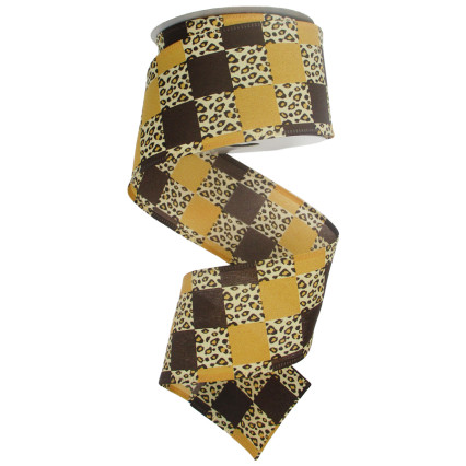 2.5" x 10yd Tan/Chocolate Cheetah Pattern Ribbon