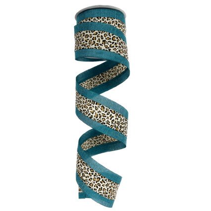 2.5" x 10yd Cheetah Center w/Teal Edge Ribbon
