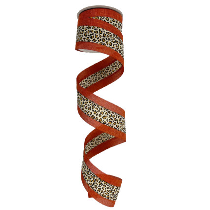 2.5" x 10yd Cheetah Center w/Orange Edge Ribbon