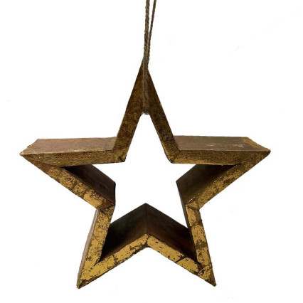 7" Wood Star Ornament-Gold