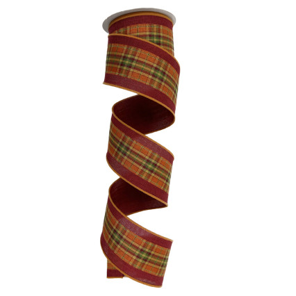 2.5" x 10yd Fall Plaid Center w/Red Edge Ribbon
