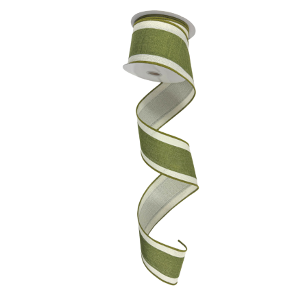 2.5" x 10yd Moss Green with White Border Ribbon