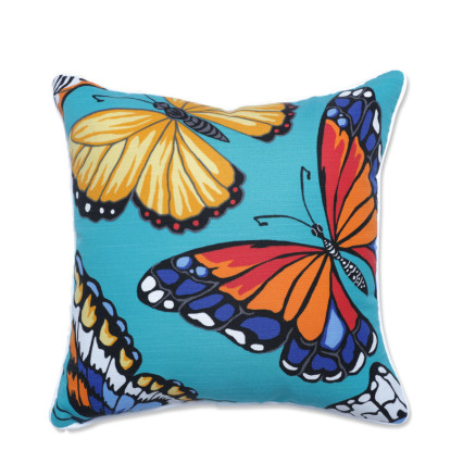 17" Butterfly Garden Turquoise Outdoor Pillow