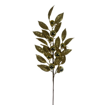 30" Golden Glitter Leaf Spray