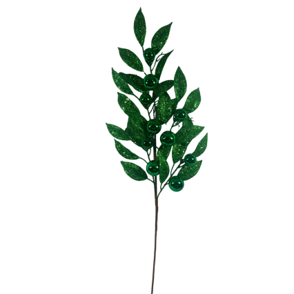 30" Green Giltter Leaf Spray