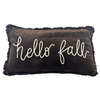12" x 22" Hello Fall Velvet Brown Indoor Pillow