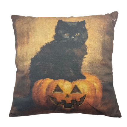 18" Black Cat on Jack' O' Lantern Indoor Pillow