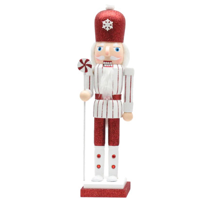 15" Red Peppermint Nutcracker W- Square Base