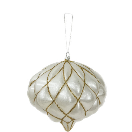 6" White Finial Ornament with Gold Glitter