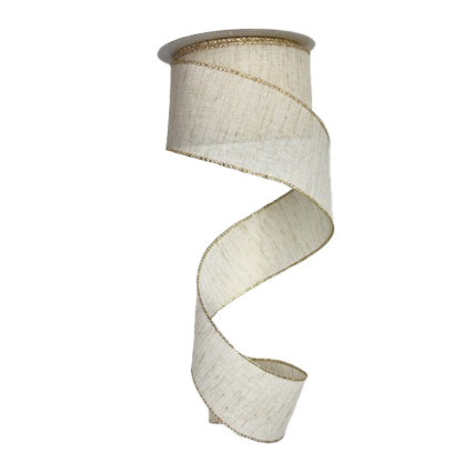 2.5" x 10yd Ivory w/Gold Metallic Trim Ribbon
