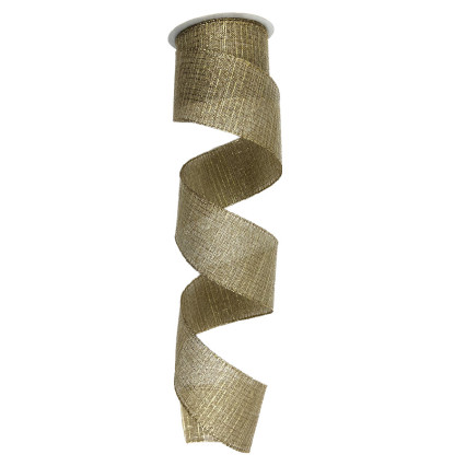 2.5" x 10yd Natural w/Gold Threading Ribbon