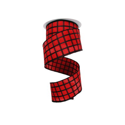 2.5" x 10yd Large Black Checks on Red Ribbon