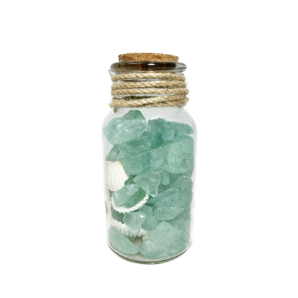 5" Glass Bottle- Blue Seaglass & Shells