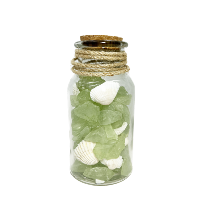 5" Glass Bottle- Green Seaglass & Shells