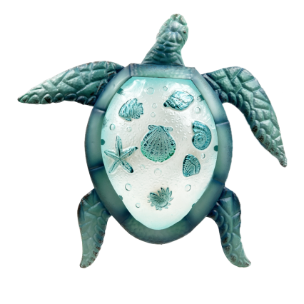17"L Metal Turtle with Glass Body Wall Decor
