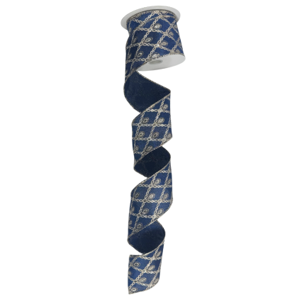 2.5" x 10yd Navy Blue with Glitter Lattice Pattern Ribbon