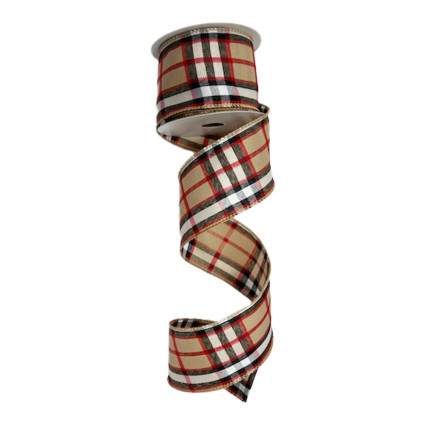 2.5" x 10yd Fall Plaid w/ Red Black Lines Ribbon