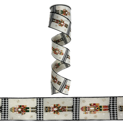 2.5"x10yd Ivory Nutcracker & Harlequin Ribbon