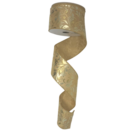 2.5" x10yd Gold Swirls on Gold Ribbon